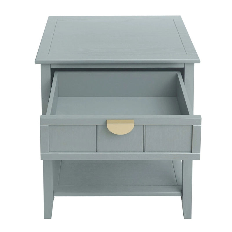 Table de chevet à 2 tiroirs de style américain, MDF avec finition grain de bois
