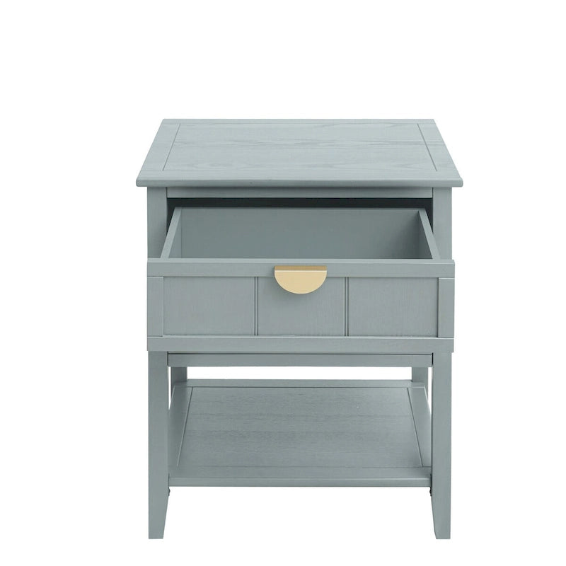 Table de chevet à 2 tiroirs de style américain, MDF avec finition grain de bois
