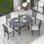 Ensemble table à manger 5 pièces en bois pour 4 personnes, table ronde extensible avec 4 chaises