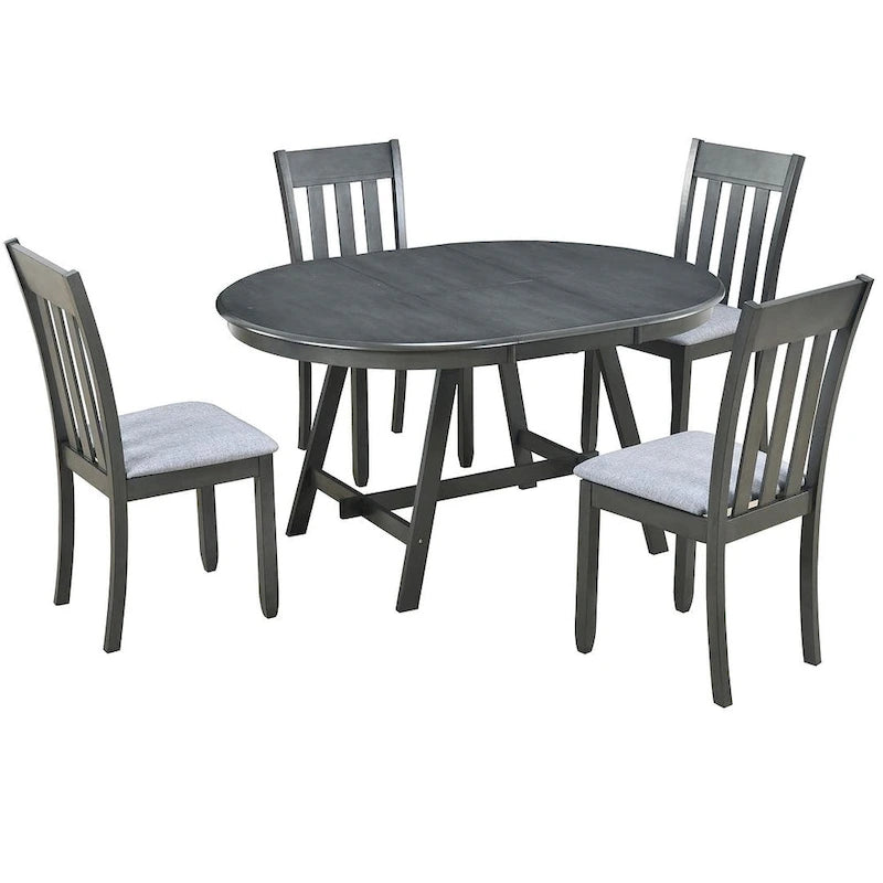 Ensemble table à manger 5 pièces en bois pour 4 personnes, table ronde extensible avec 4 chaises