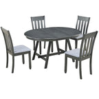 Ensemble table à manger 5 pièces en bois pour 4 personnes, table ronde extensible avec 4 chaises