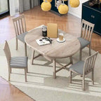 Ensemble table à manger 5 pièces en bois pour 4 personnes, table ronde extensible avec 4 chaises