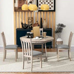 Ensemble table à manger 5 pièces en bois pour 4 personnes, table ronde extensible avec 4 chaises