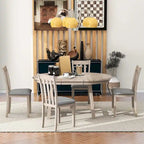 Ensemble table à manger 5 pièces en bois pour 4 personnes, table ronde extensible avec 4 chaises