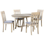 Ensemble table à manger 5 pièces en bois pour 4 personnes, table ronde extensible avec 4 chaises