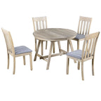Ensemble table à manger 5 pièces en bois pour 4 personnes, table ronde extensible avec 4 chaises