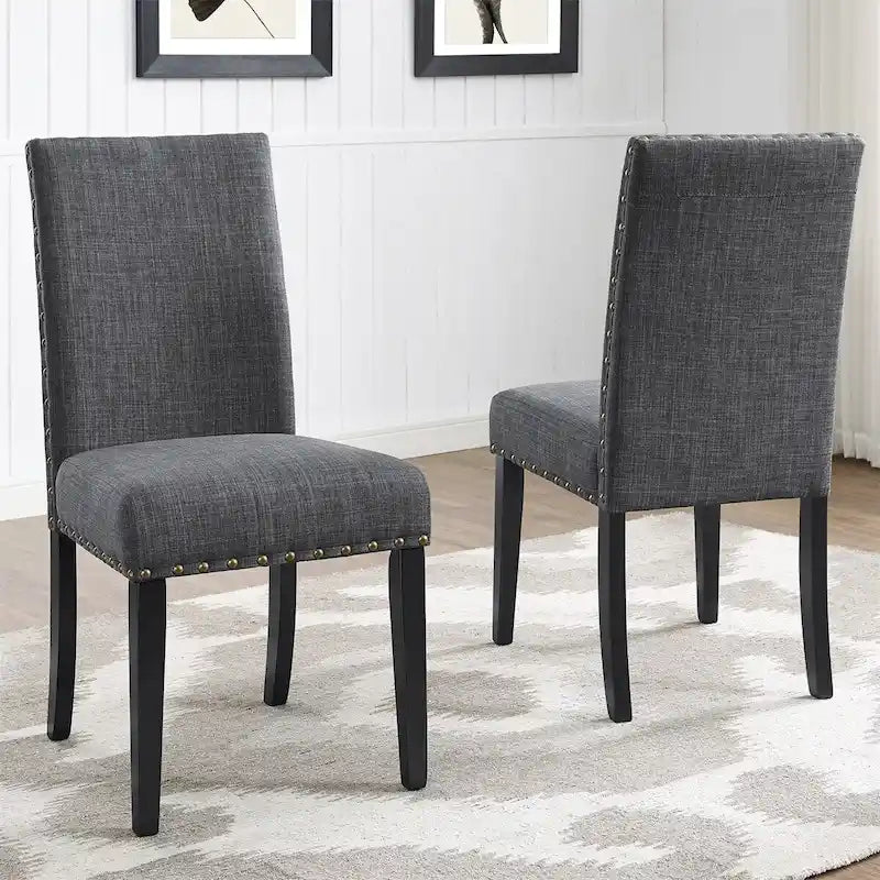Chaises de salle à manger en tissu avec garniture cloutée, lot de 2
