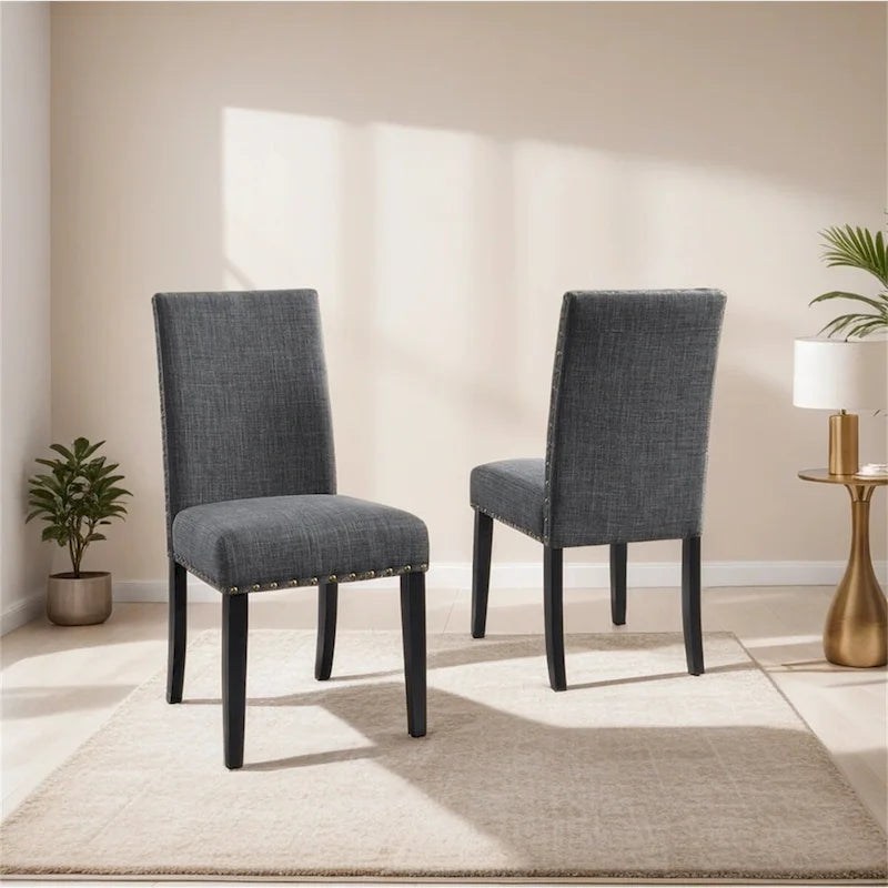 Chaises de salle à manger en tissu avec garniture cloutée, lot de 2