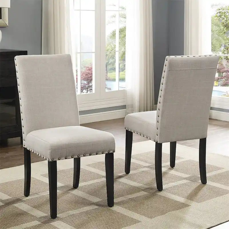 Chaises de salle à manger en tissu avec garniture cloutée, lot de 2