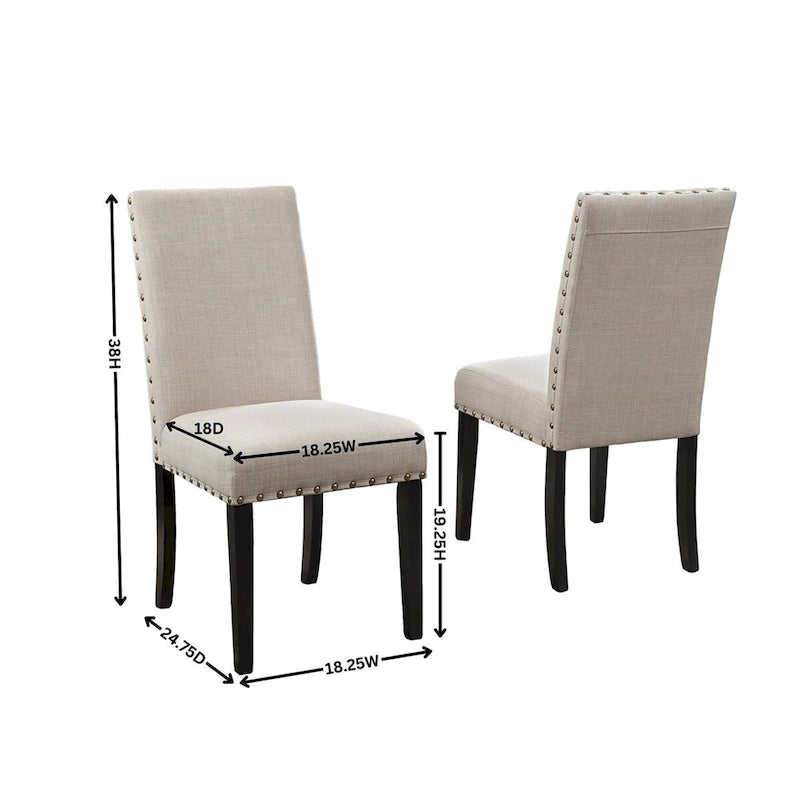 Chaises de salle à manger en tissu avec garniture cloutée, lot de 2