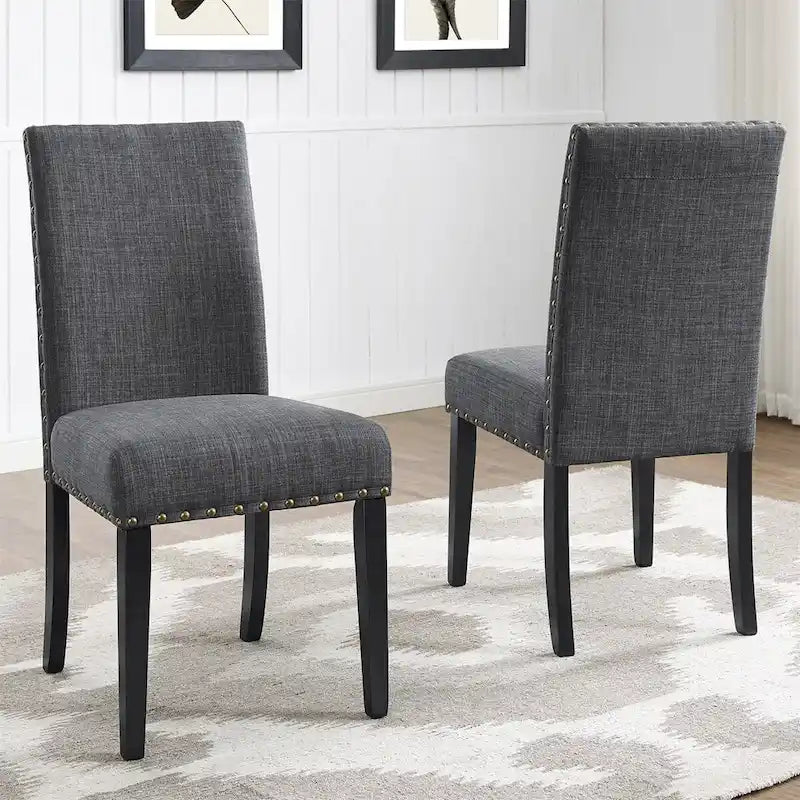 Chaises de salle à manger en tissu avec garniture cloutée, lot de 2