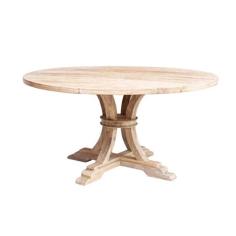 Table ronde en manguier avec finition blanchie