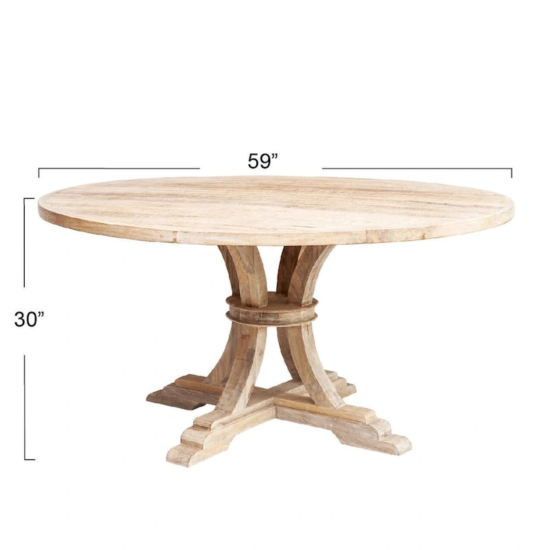 Table ronde en manguier avec finition blanchie