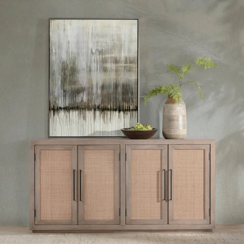  Jensen Mango Wood and Cane Weave Buffet Sideboard