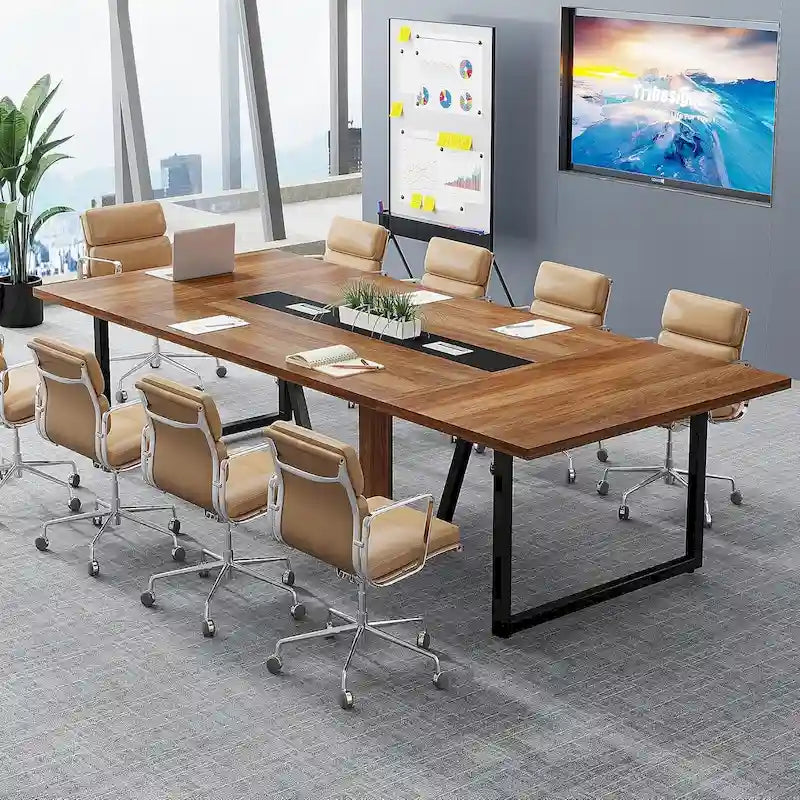 Grande table de conférence avec passe-câbles, 240 cm