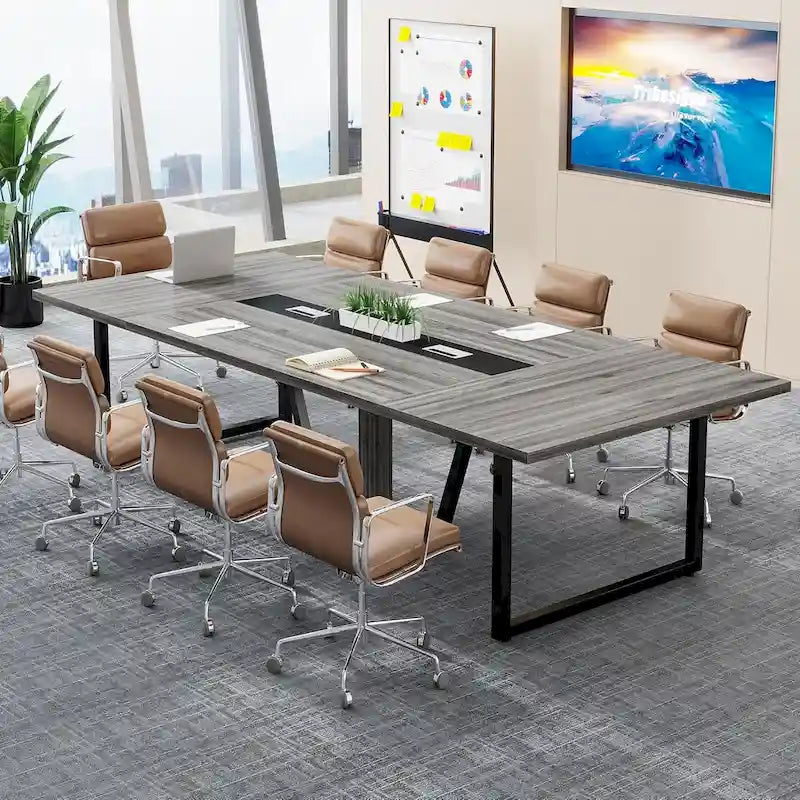 Grande table de conférence avec passe-câbles, 240 cm