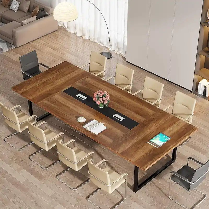Grande table de conférence avec passe-câbles, 240 cm