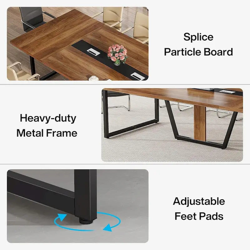 Grande table de conférence avec passe-câbles, 240 cm