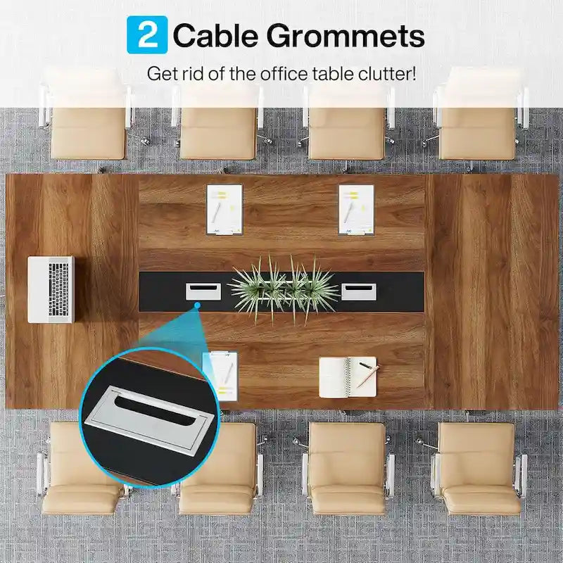 Grande table de conférence avec passe-câbles, 240 cm