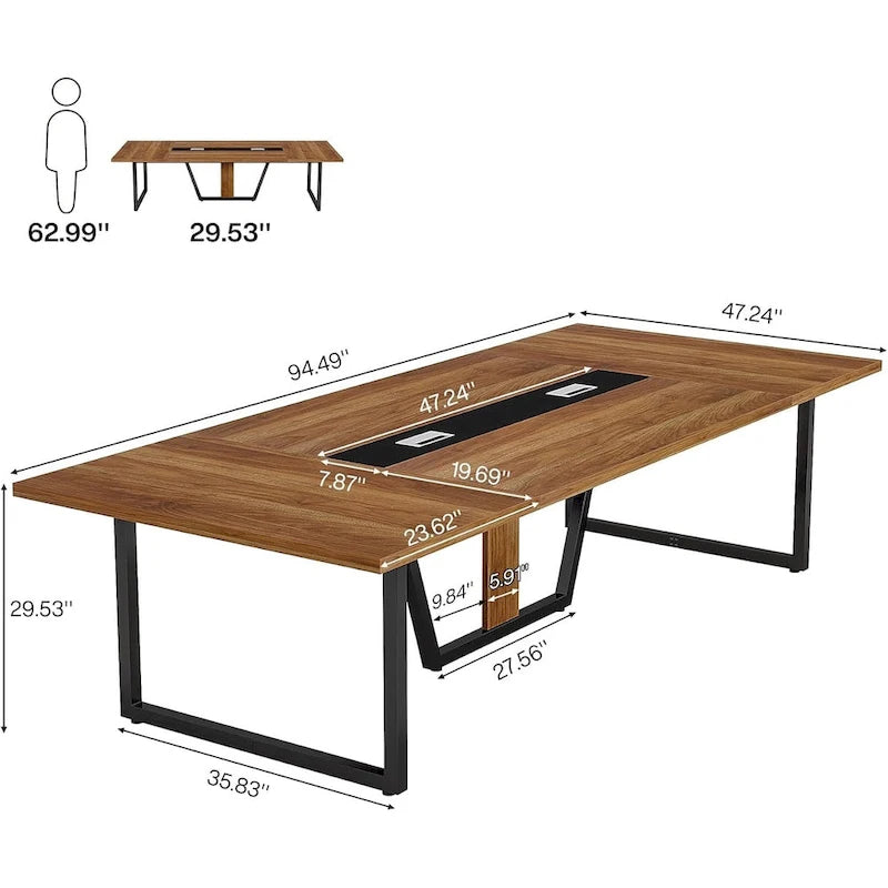 Grande table de conférence avec passe-câbles, 240 cm