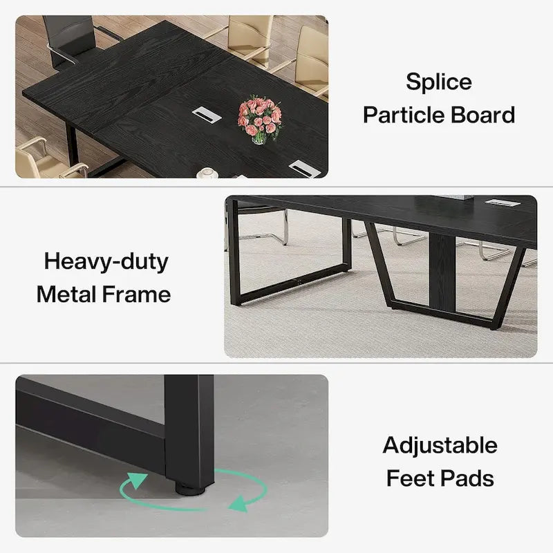 Grande table de conférence avec passe-câbles, 240 cm