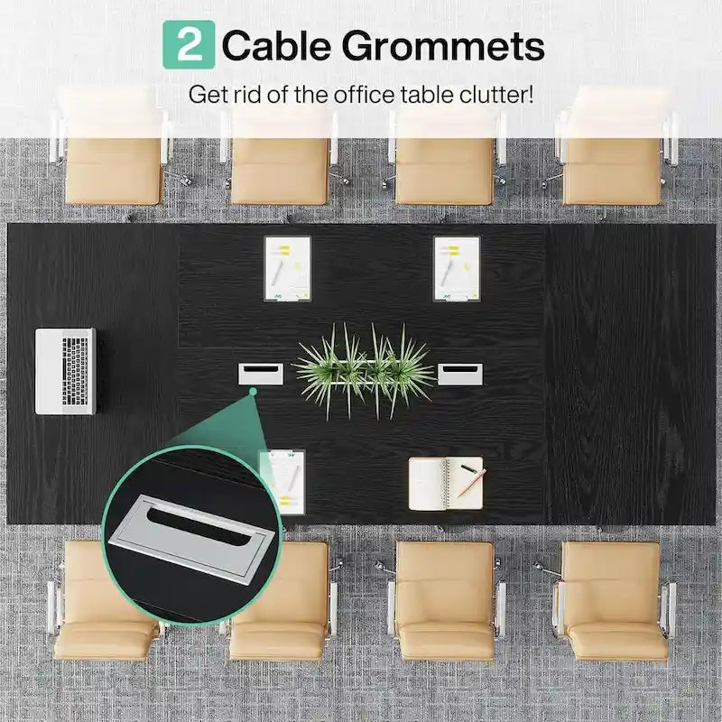 Grande table de conférence avec passe-câbles, 240 cm