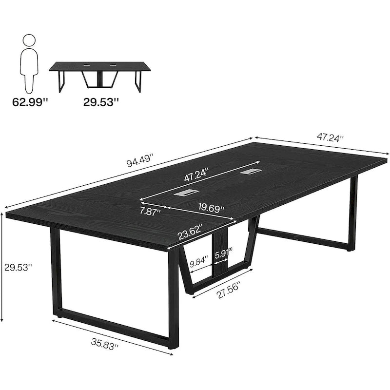 Grande table de conférence avec passe-câbles, 240 cm