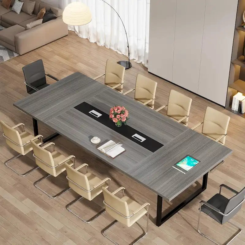 Grande table de conférence avec passe-câbles, 240 cm