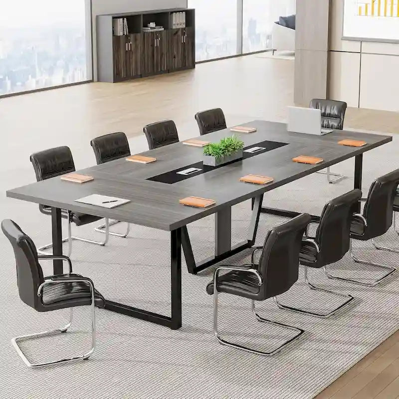 Grande table de conférence avec passe-câbles, 240 cm