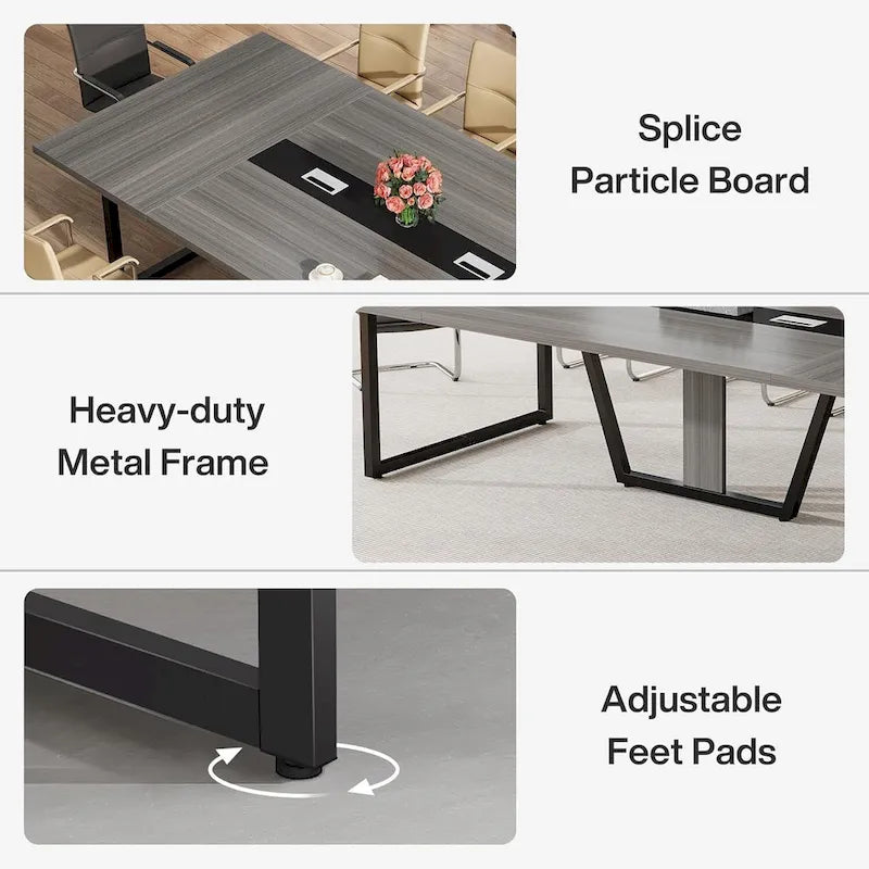 Grande table de conférence avec passe-câbles, 240 cm