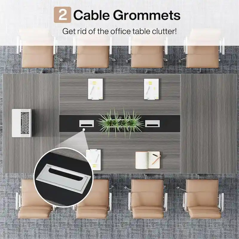 Grande table de conférence avec passe-câbles, 240 cm