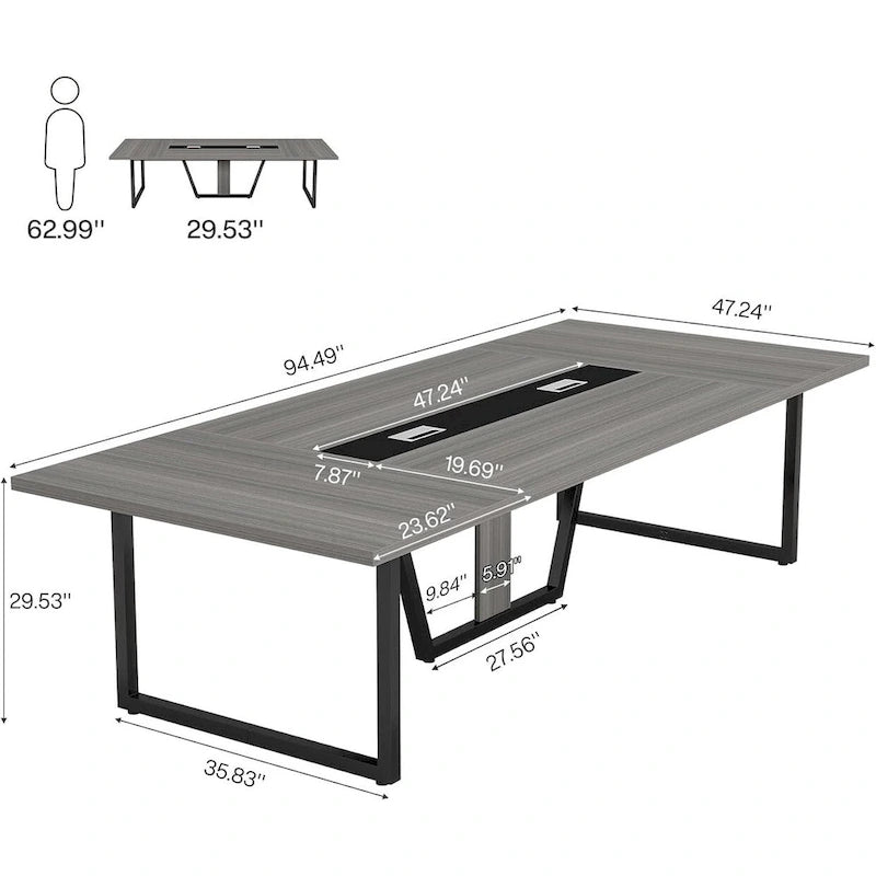 Grande table de conférence avec passe-câbles, 240 cm