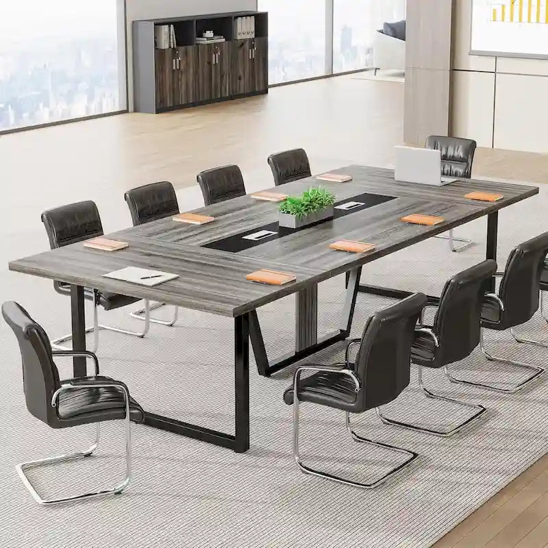 Grande table de conférence avec passe-câbles, 240 cm