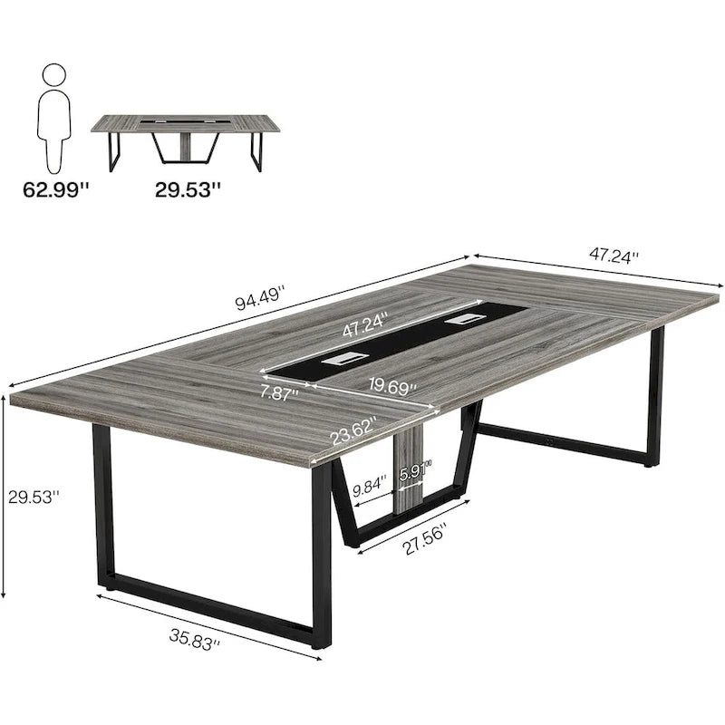 Grande table de conférence avec passe-câbles, 240 cm