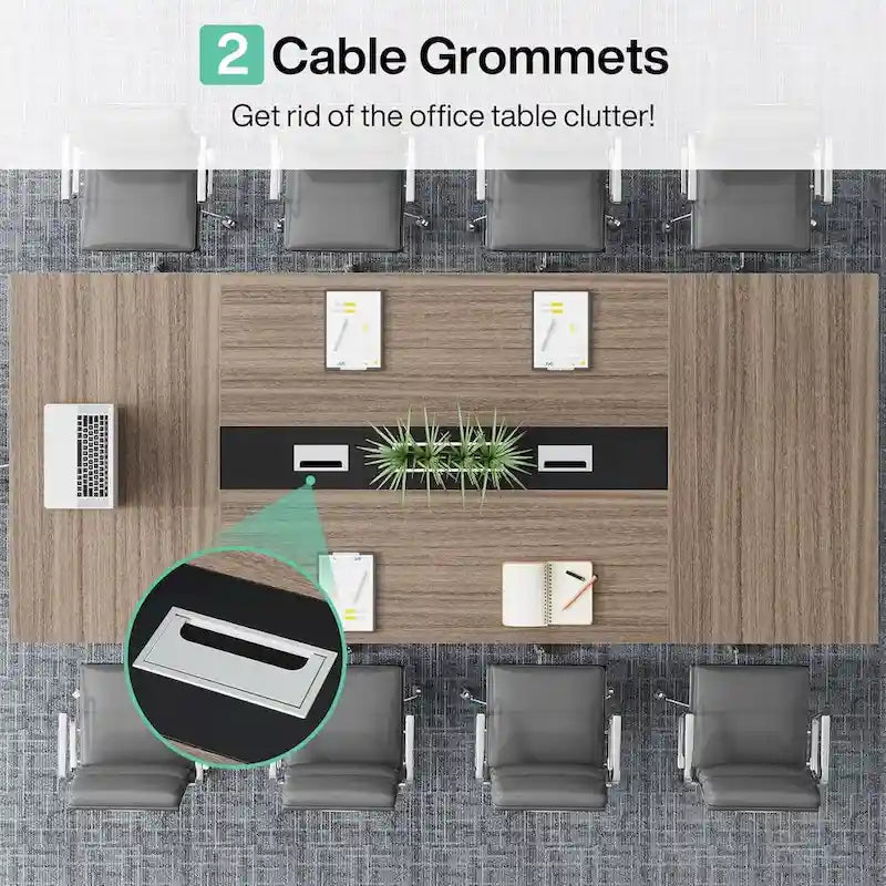 Grande table de conférence avec passe-câbles, 240 cm