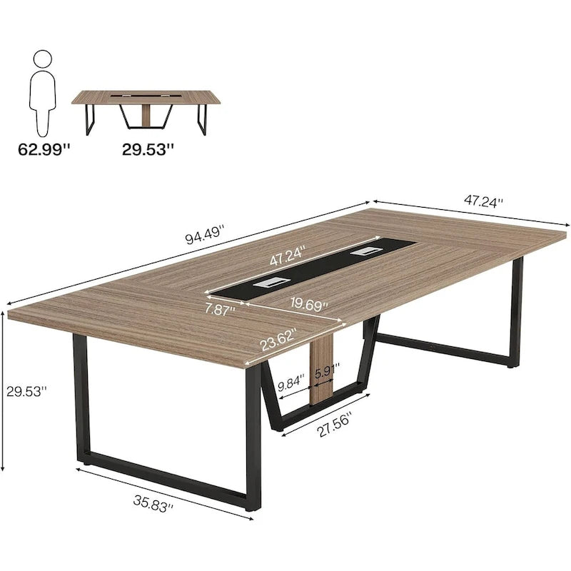Grande table de conférence avec passe-câbles, 240 cm