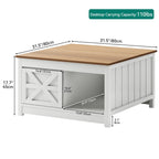 Table basse de ferme avec rangement à porte coulissante de style grange, 80 cm
