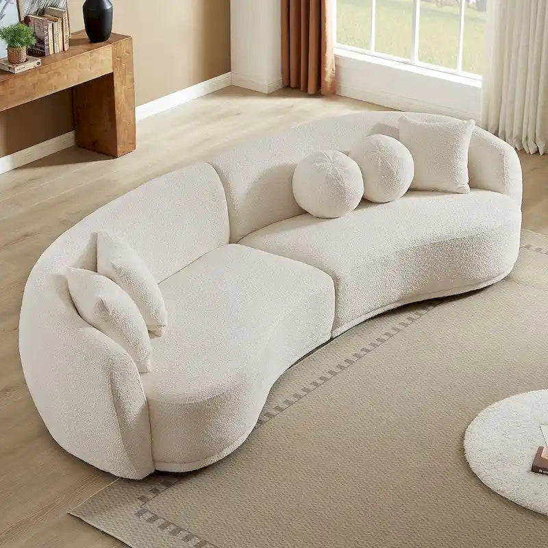 Canapé modulable profond en tissu Teddy avec 5 coussins décoratifs