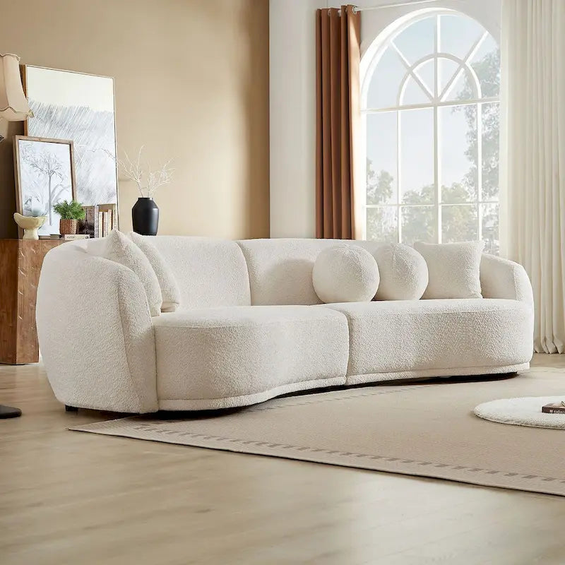 Canapé modulable profond en tissu Teddy avec 5 coussins décoratifs