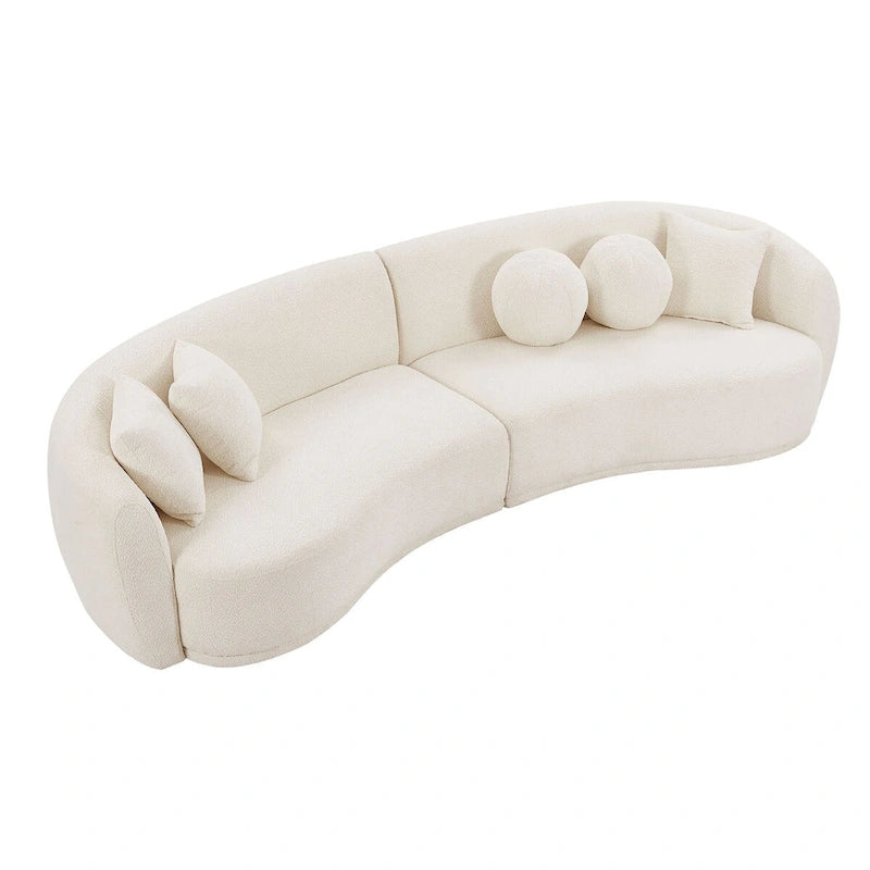 Canapé modulable profond en tissu Teddy avec 5 coussins décoratifs
