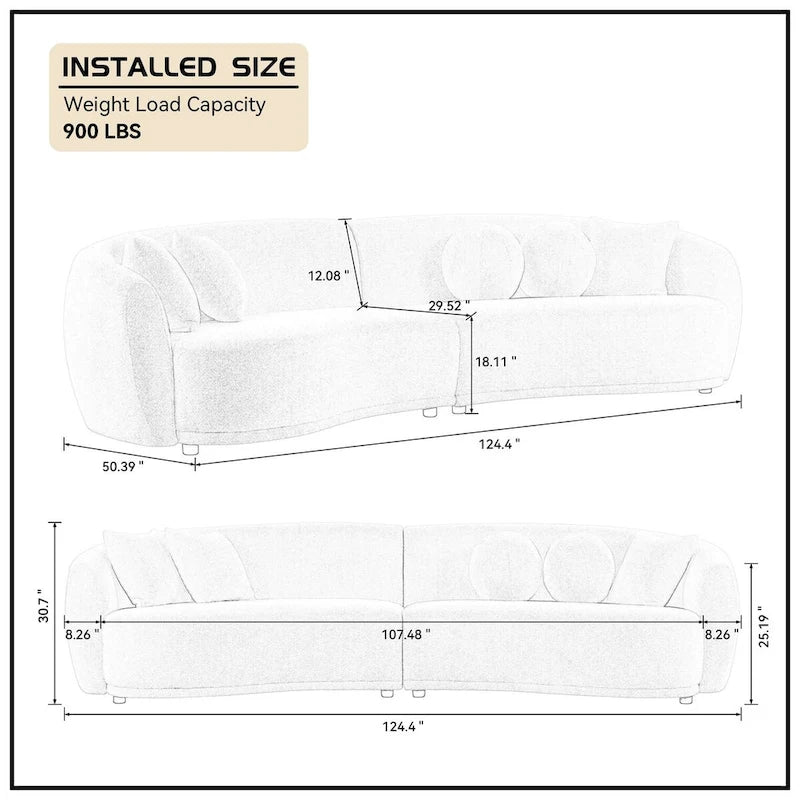 Canapé modulable profond en tissu Teddy avec 5 coussins décoratifs