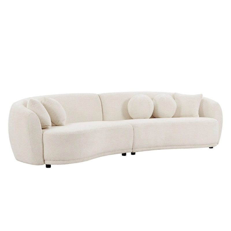 Canapé modulable profond en tissu Teddy avec 5 coussins décoratifs