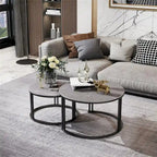 Tables basses gigognes rondes avec plateau en pierre frittée, lot de 2