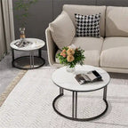Tables basses gigognes rondes avec plateau en pierre frittée, lot de 2