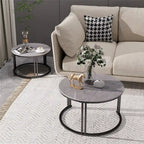 Tables basses gigognes rondes avec plateau en pierre frittée, lot de 2