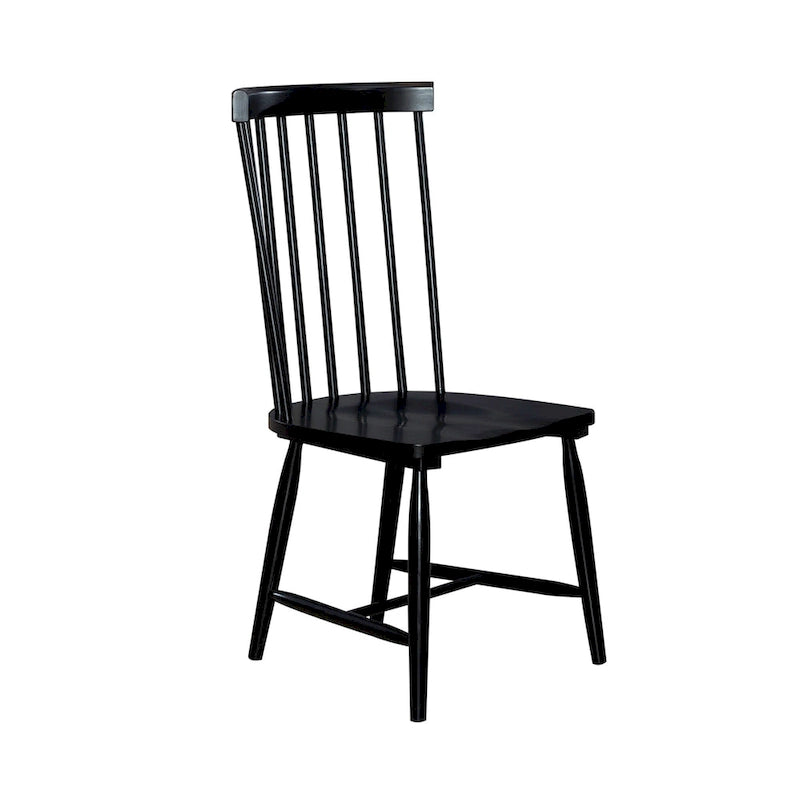 Ensemble de salle à manger rectangulaire 7 pièces avec 6 chaises à dossier fuseau, blanc et noir