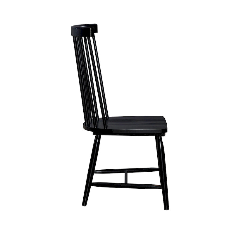 Ensemble de salle à manger rectangulaire 7 pièces avec 6 chaises à dossier fuseau, blanc et noir