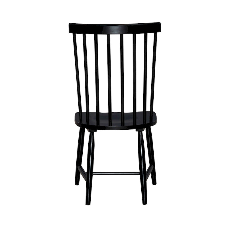 Ensemble de salle à manger rectangulaire 7 pièces avec 6 chaises à dossier fuseau, blanc et noir