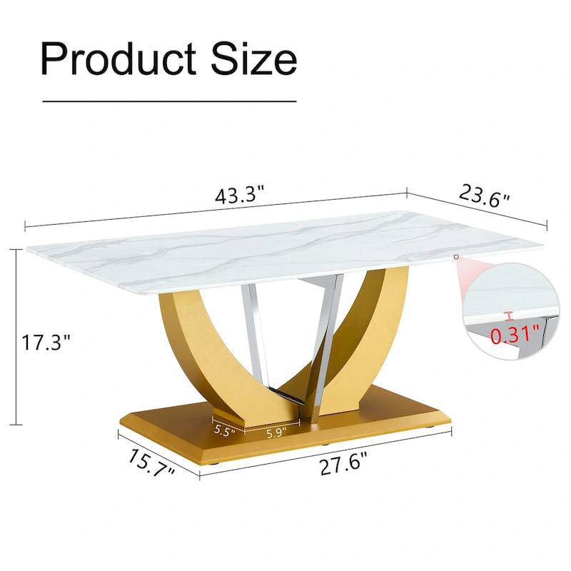 Table basse en verre trempé avec pieds en MDF effet bois et colonnes en acier