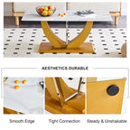 Table basse en verre trempé avec pieds en MDF effet bois et colonnes en acier